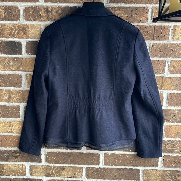 LOFT Navy Blue Mesh Trim Jacket Blazer Wool Blend - Picture 3 of 16